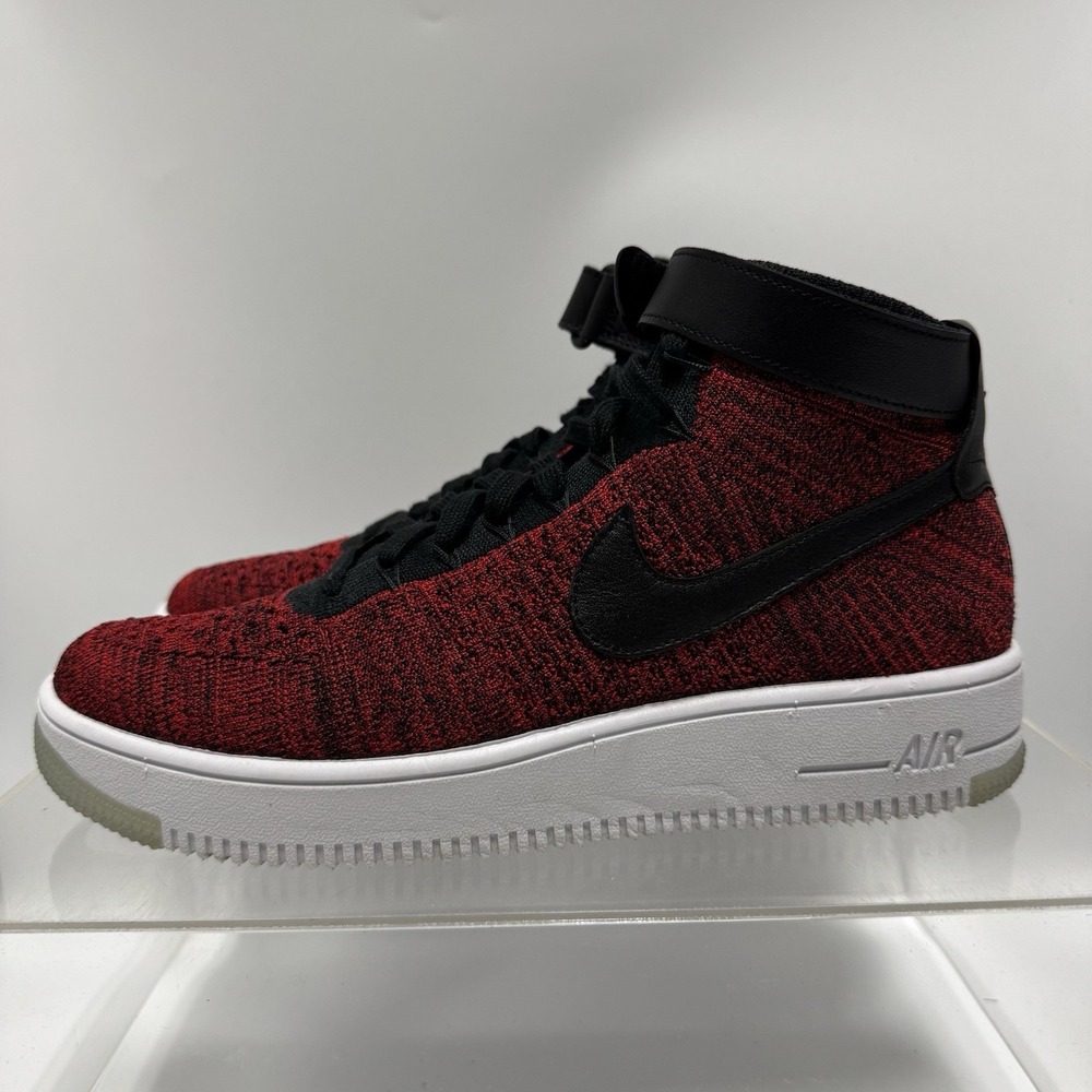 Nike Air Force 1 One Ultra Flyknit Mid Red Black Shoes 817420-600 Men's Size 10